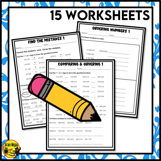 Comparing and Ordering Numbers to 1 000 000 Math Worksheets | Paper | Grade 4 Grade 5