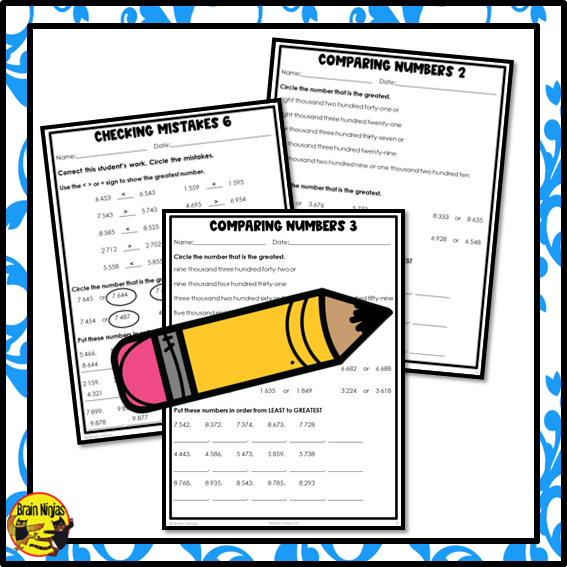 Comparing and Ordering Numbers to 10 000 Math Worksheets | Paper | Grade 3 Grade 4
