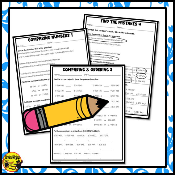 Comparing and Ordering Numbers to 1 000 000 Math Worksheets | Paper | Grade 4 Grade 5