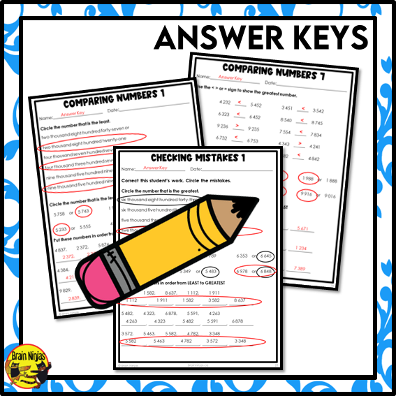 Comparing and Ordering Numbers to 10 000 Math Worksheets | Paper | Grade 3 Grade 4