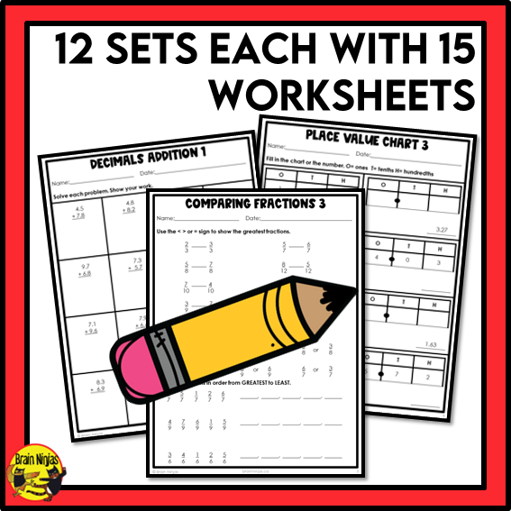 Alberta Math Curriculum Decimals and Fractions Worksheets Bundle | Paper | Grade 4