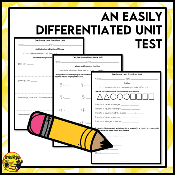 Decimals, Fractions, Ratios, Percent Interactive Math Unit | Paper | Grade 6