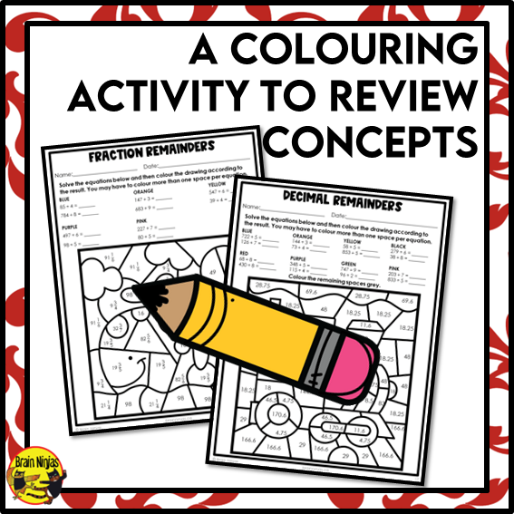 Division Math Worksheets | 2 or 3 by 1 Digit With Fraction or Decimal Remainders | Paper