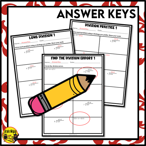 Division Math Worksheets | 3 by 1 Digit With Whole Number Remainders | Paper