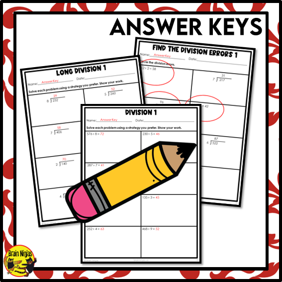 Division Math Worksheets | 3 by 1 Digit Without Remainders | Paper
