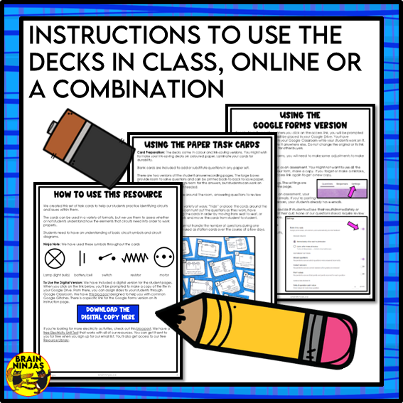 Electricity Circuits Task Cards | Paper and Digital