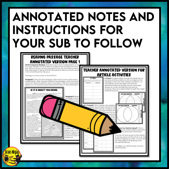 Emergency Sub Plans | Hoaxes and Ogopogos | Paper | Grade 4 Grade 5 Grade 6