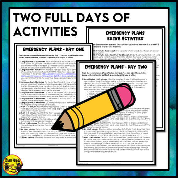 Emergency Sub Plans | Hoaxes and Ogopogos | Paper | Grade 4 Grade 5 Grade 6