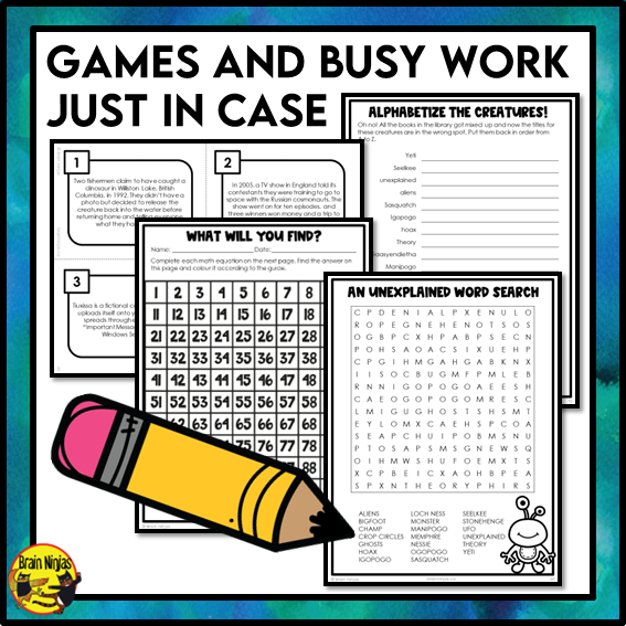 Emergency Sub Plans | Hoaxes and Ogopogos | Paper | Grade 4 Grade 5 Grade 6