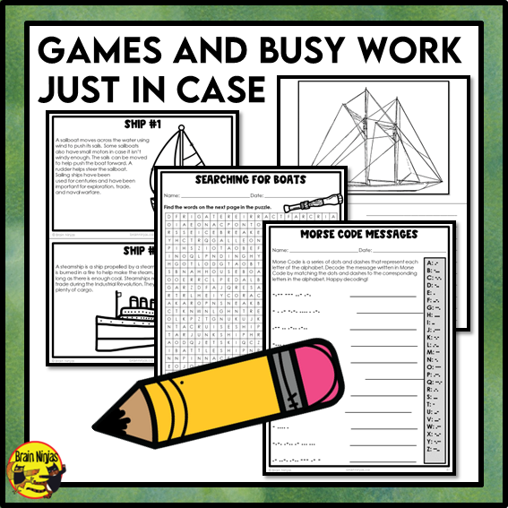 Emergency Sub Plans | Ships and Wrecks | Paper | Grade 4 Grade 5 Grade 6