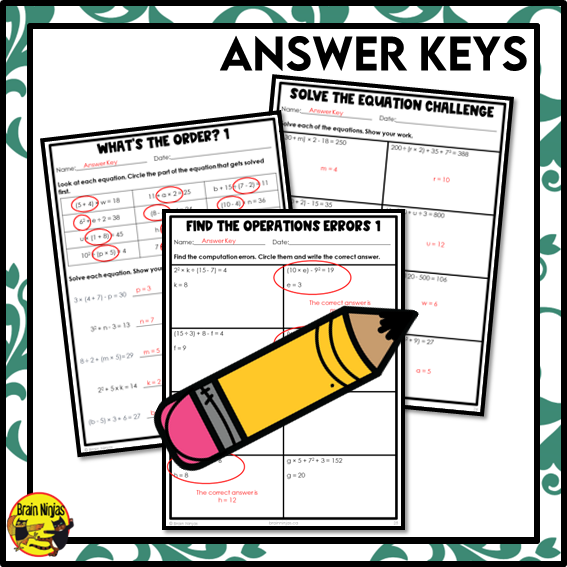 Solving Equations Order of Operations With Exponents Math Worksheets | Paper | Grade 6