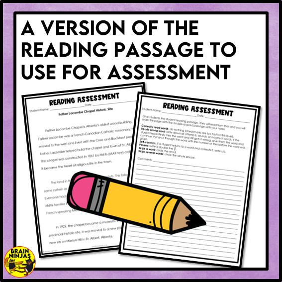 Father Lacombe's Chapel Reading Comprehension Activities | Paper and Digital