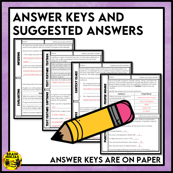 Father Lacombe's Chapel Reading Comprehension Activities | Paper and Digital