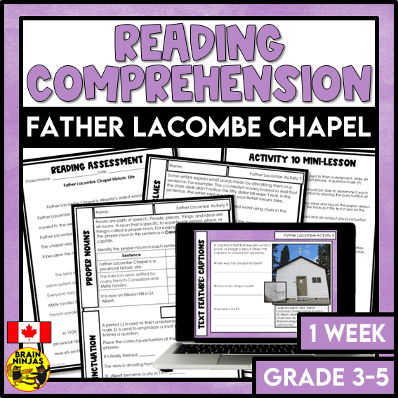 Father Lacombe's Chapel Reading Comprehension Activities | Paper and Digital