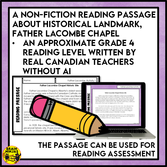 Father Lacombe's Chapel Reading Comprehension Activities | Paper and Digital