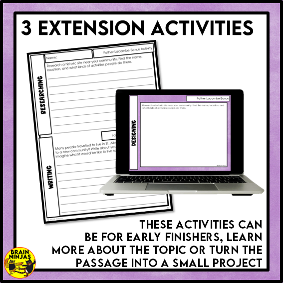 Father Lacombe's Chapel Reading Comprehension Activities | Paper and Digital