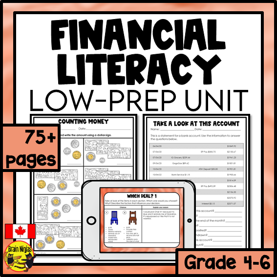 Financial Literacy | Health and Wellness Unit | Paper and Digital | Grades 4 to 6