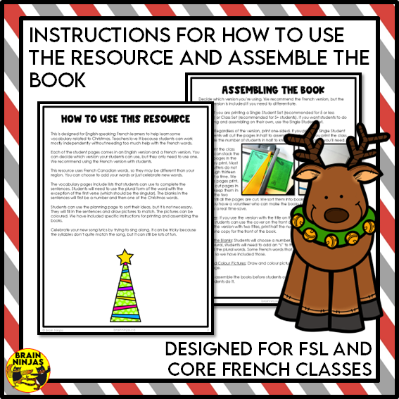 French Christmas Vocabulary Activity 12 Days of Christmas | Paper