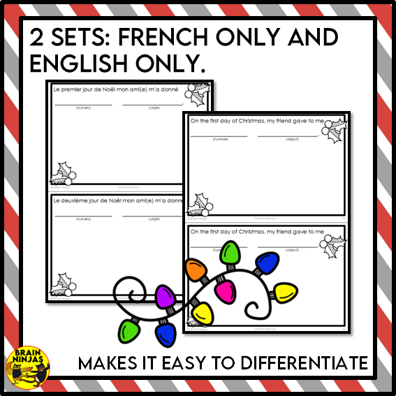 French Christmas Vocabulary Activity 12 Days of Christmas | Paper