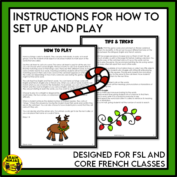 French Christmas Bingo Vocabulary | Paper