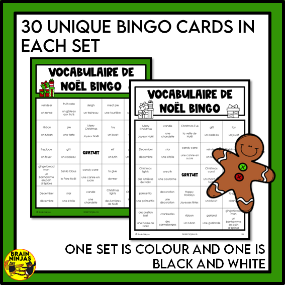 French Christmas Bingo Vocabulary | Paper