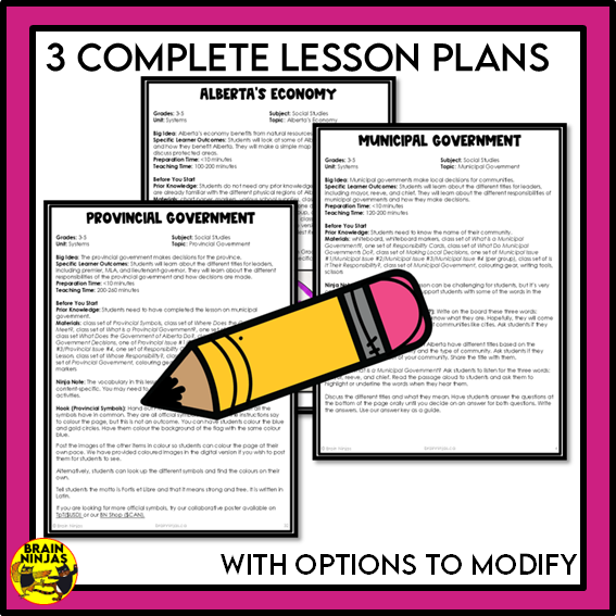 Alberta Social Studies Grade 3 Systems Unit | Paper and Digital