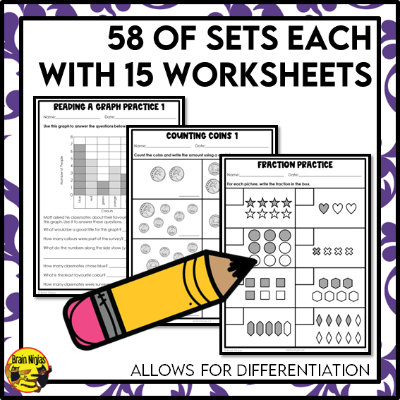 Math Worksheets Full Year Bundle With Concepts and Holidays | Paper | Grade 3