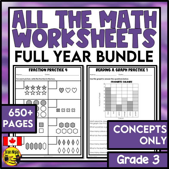 Math Worksheets Full Year Bundle With Concepts Only | Paper | Grade 3