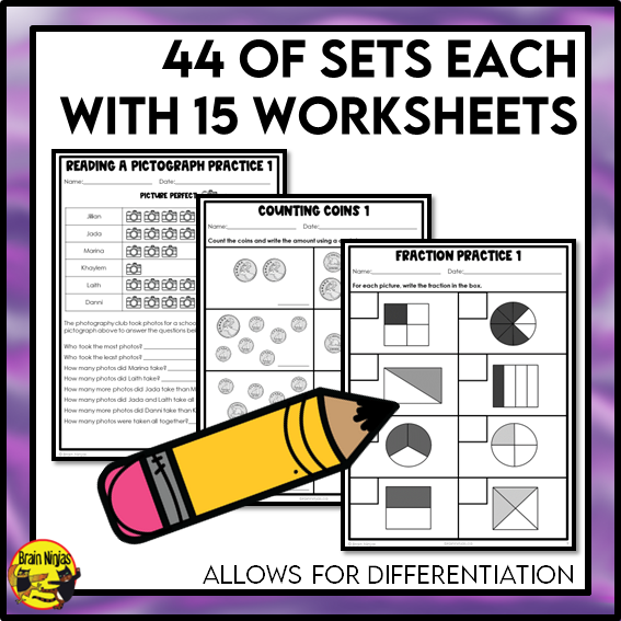 Math Worksheets Full Year Bundle With Concepts Only | Paper | Grade 3