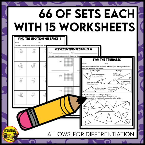 Math Worksheets Full Year Bundle With Concepts Only | Paper | Grade 4