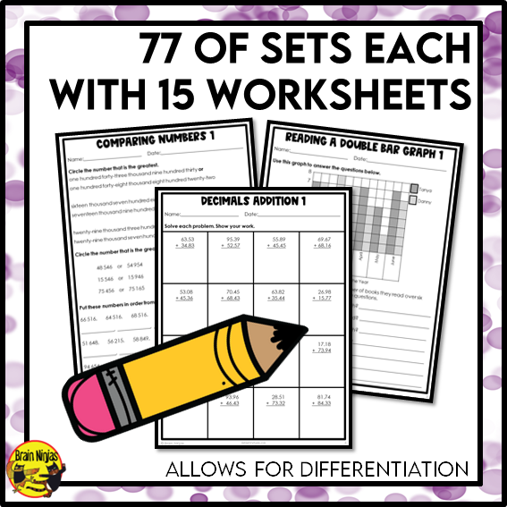 Math Worksheets Full Year Bundle With Concepts and Holidays | Paper | Grade 5
