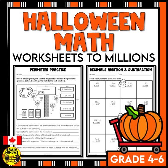 Halloween Math Worksheets Numbers to 1 000 000 Paper