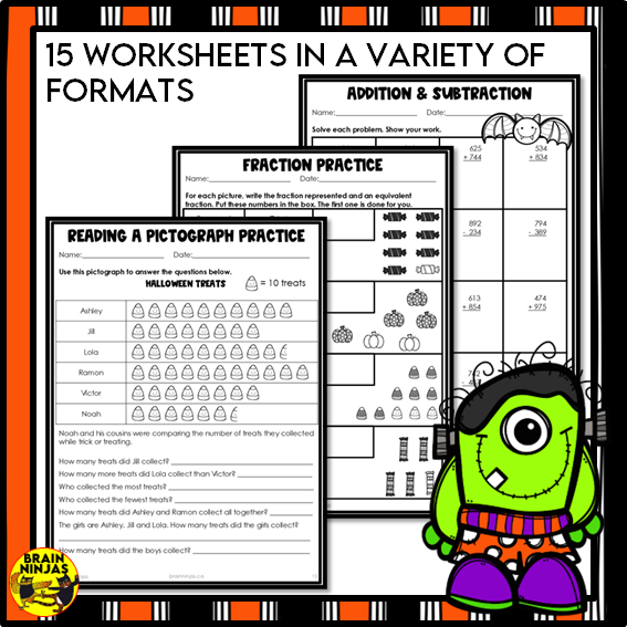 Halloween Math Worksheets Numbers to 10 000