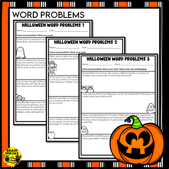 Halloween Math Worksheets Numbers to 10 000