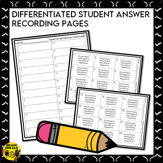 Types of Sentences Identifying and Punctuating With Halloween Theme | Paper and Digital