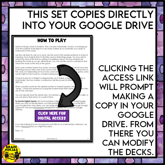 Homophones Bingo Game | Paper and Digital