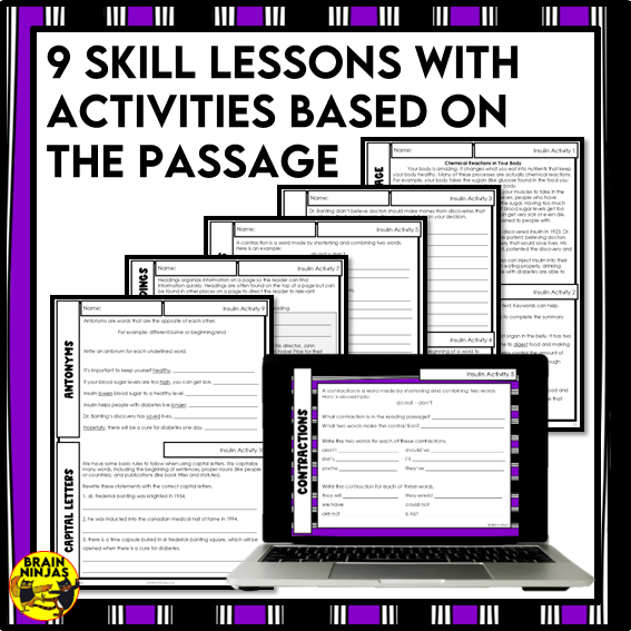 Insulin Reading Comprehension Activities | Paper and Digital