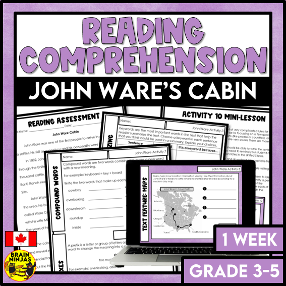 John Ware's Cabin Reading Comprehension Activities | Paper and Digital