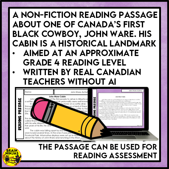 John Ware's Cabin Reading Comprehension Activities | Paper and Digital