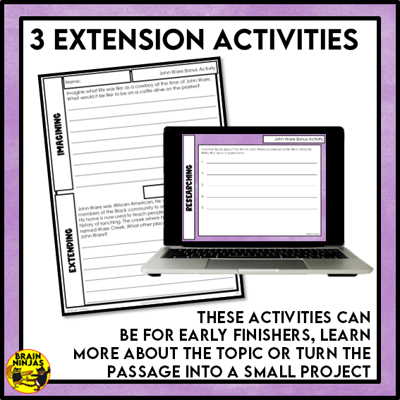John Ware's Cabin Reading Comprehension Activities | Paper and Digital