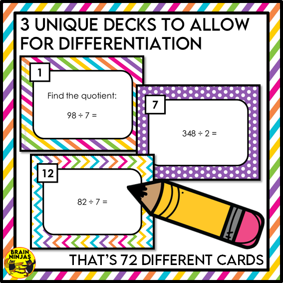 Long Division With and Without Remainders Math Task Cards | Paper and Digital