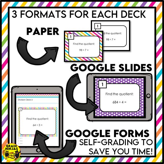Long Division With and Without Remainders Math Task Cards | Paper and Digital