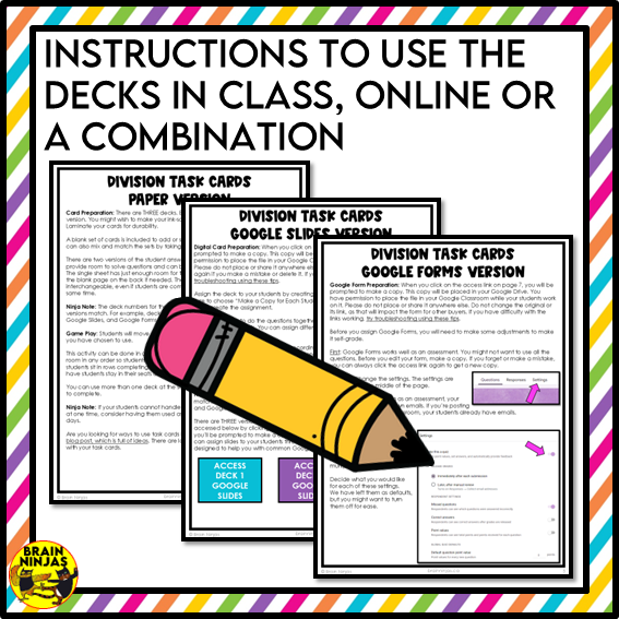 Long Division With and Without Remainders Math Task Cards | Paper and Digital