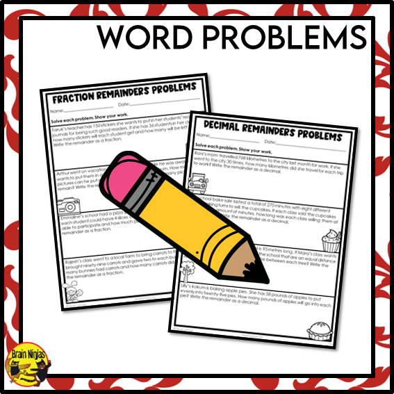 Division Math Worksheets | 2/3 digits by 1/2 Digits With Fraction or Decimal Remainders | Paper