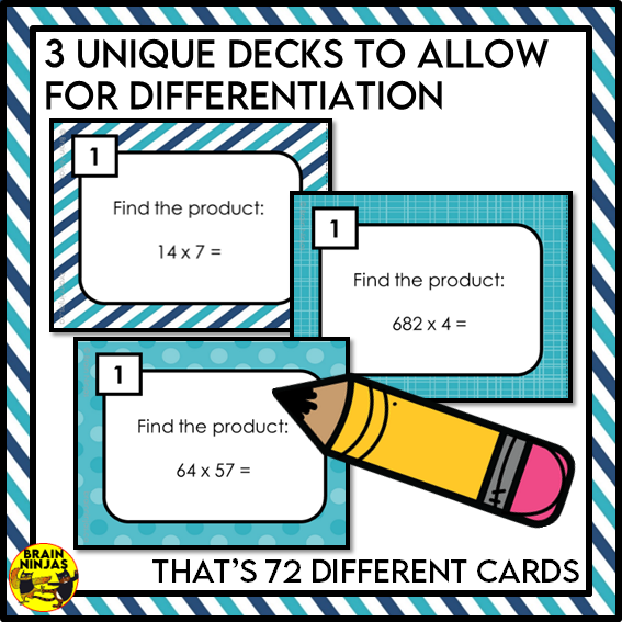 Long Multiplication Math Task Cards | Paper and Digital