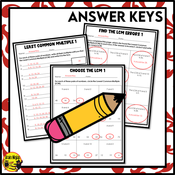 Lowest Common Multiples within 100 Math Worksheets | Paper