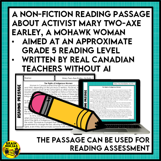 Mary Two-Axe Earley Reading Comprehension Activities | Paper and Digital