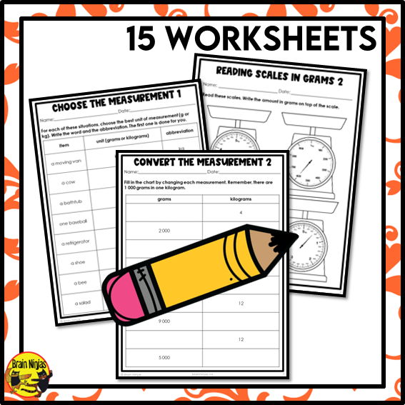 Mass in g and kg Math Worksheets | Paper