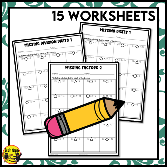 Missing Digits Multiplication and Division Within 25 Math Worksheets | Paper | Grade 3