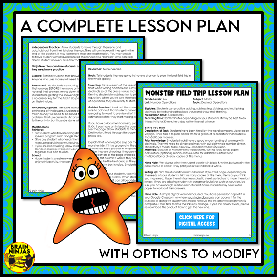 Decimal Operations Activity Monster Field Trip | Paper and Digital
